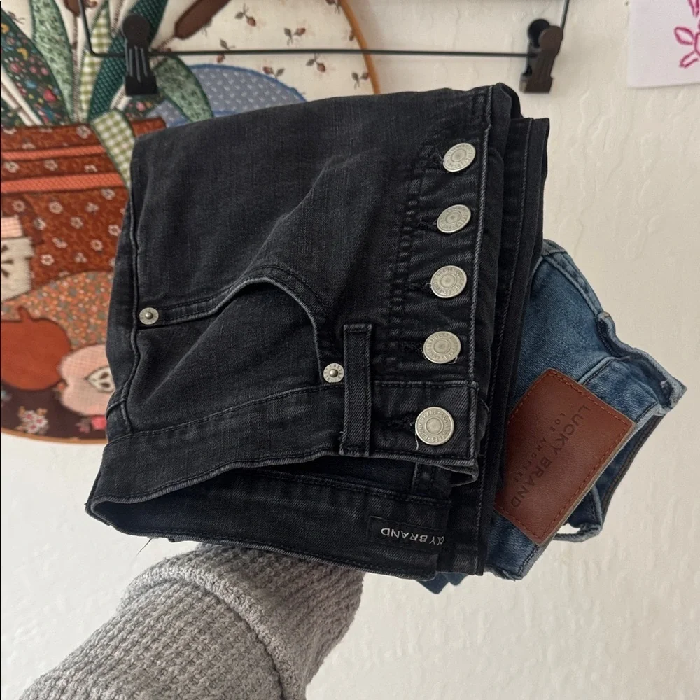 Bundle Lucky Brand 2/26 Skinny Jeans Black Blue Button Fly Zip Bridgette Curvy